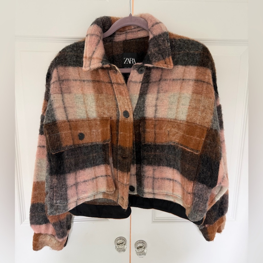 NWT Zara Women's Teddy Jacket - Pink, Brown, and Black size small